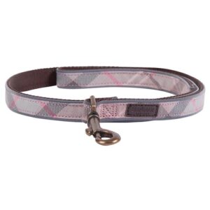 Barbour Reflective Dog Lead in Taupe & Pink Tartan 1 Metre