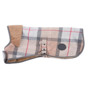 Barbour Wool Dog Coat in Taupe & Pink Tartan Small