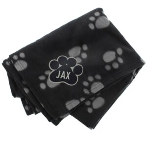 Personalised Paw Print Fleece Pet Blanket - Black