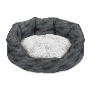 Petface Feather Oval Dog Bed - Grey - Print - Polyester