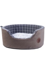 Petface Grey Check and Bamboo Oval Foam Bed - Brown