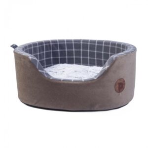 Petface Grey Check and Bamboo Oval Foam Bed - Brown - Polyester