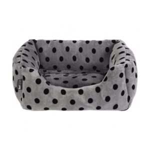 Petface Grey Plush Square Pet Bed - Polka Dot/Spots - Polyester
